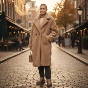 New Look Tan Teddy Faux Fur Coat Jacket Size 10